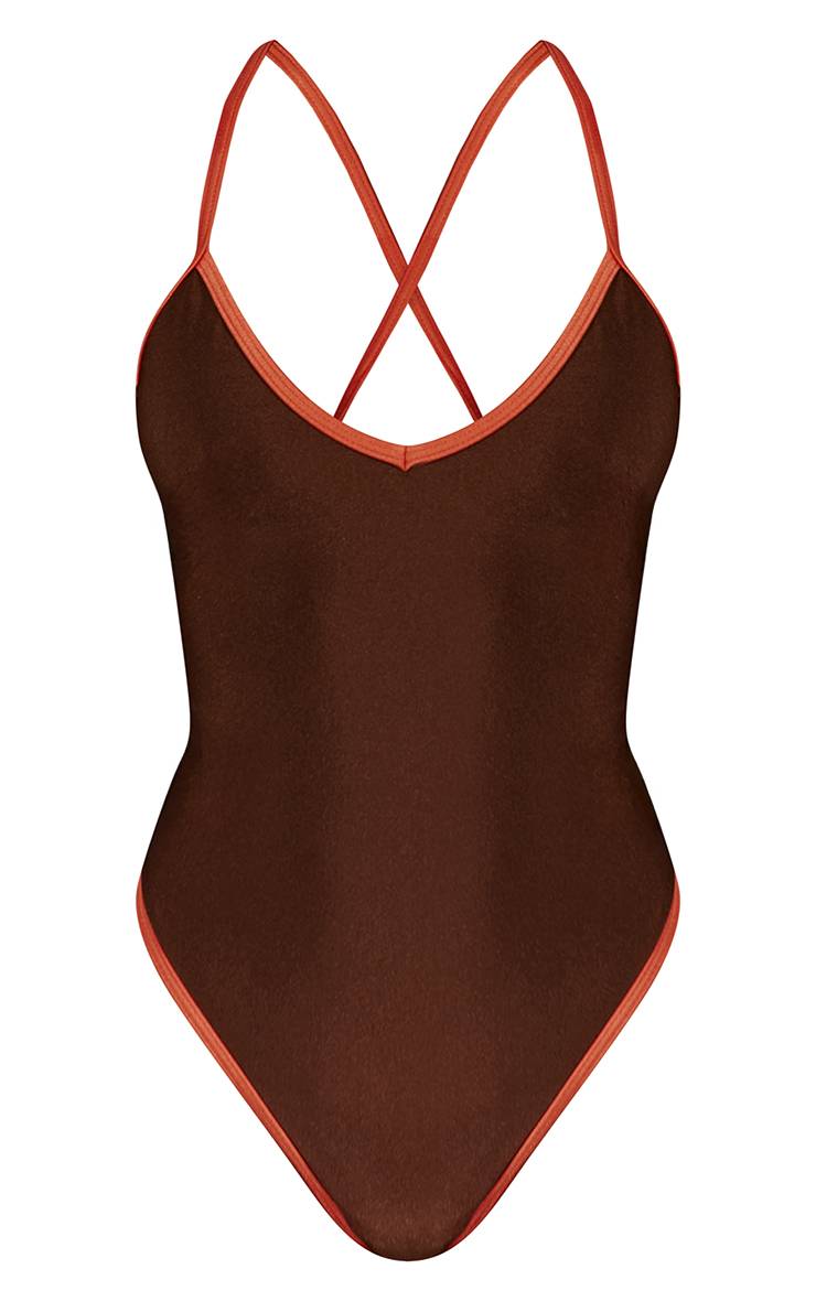 Chocolat Maillot De Bain Une Pièce Brillant À Dos Lacé