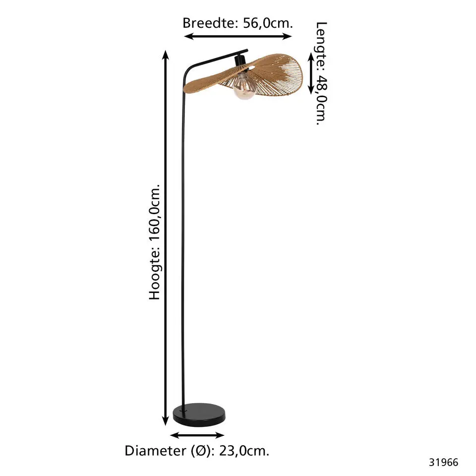 EGLO Siruela Vloerlamp - E27 - H 160 cm - Papier - Natuur