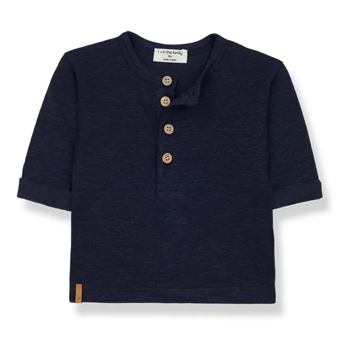1+ in the family T-Shirt Manches Longues en Lin Beto | Bleu marine