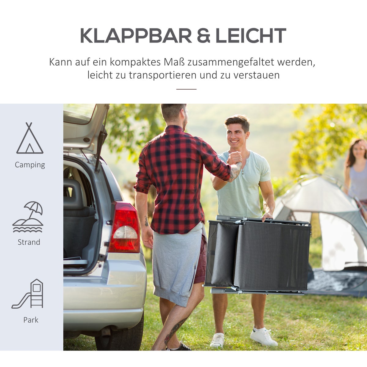 Outsunny ligstoel, strandligstoel, opvouwbaar, verstelbaar, met kussen, 137 x 63,5 x 100,5 cm, metaal, stof, grijs