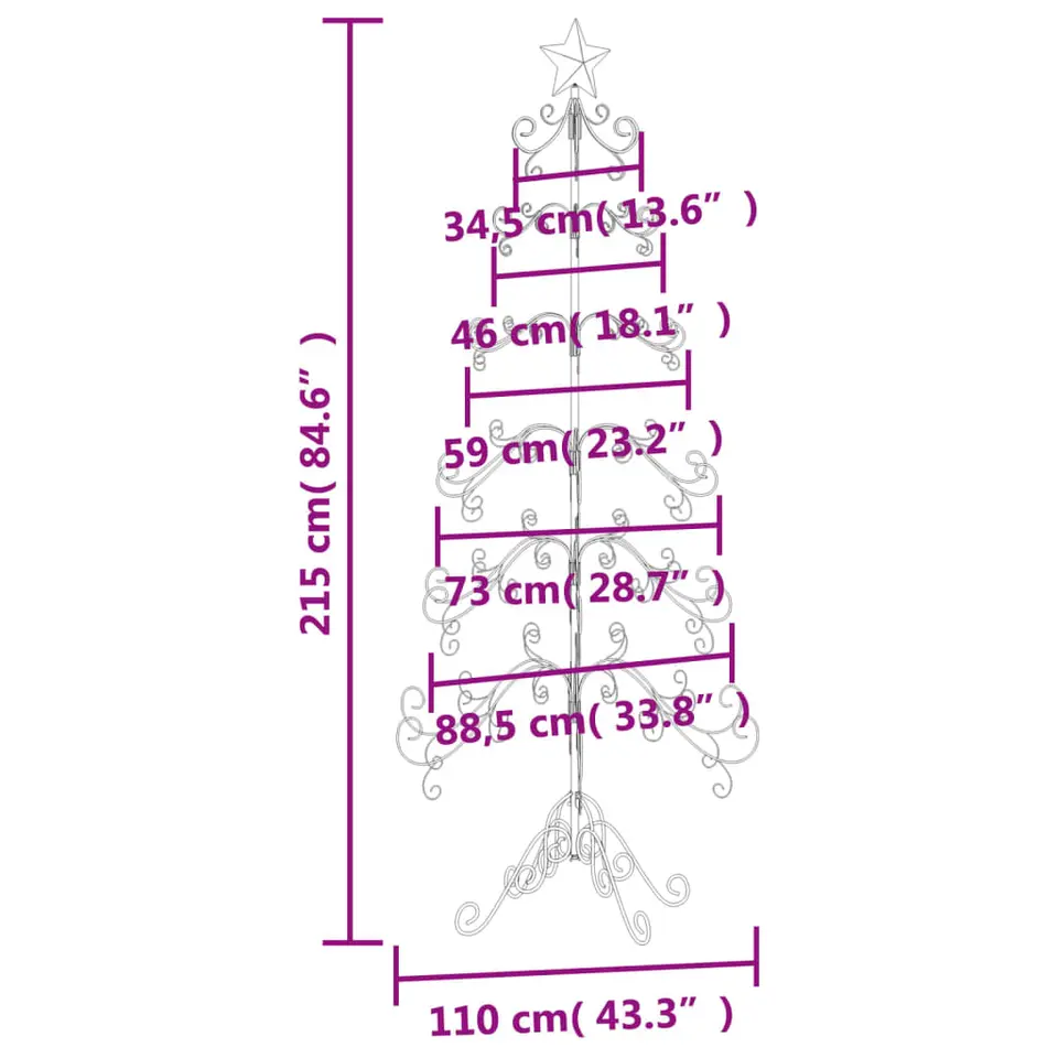 vidaXL - Metalen Kerstboom - Zwart - 215 cm