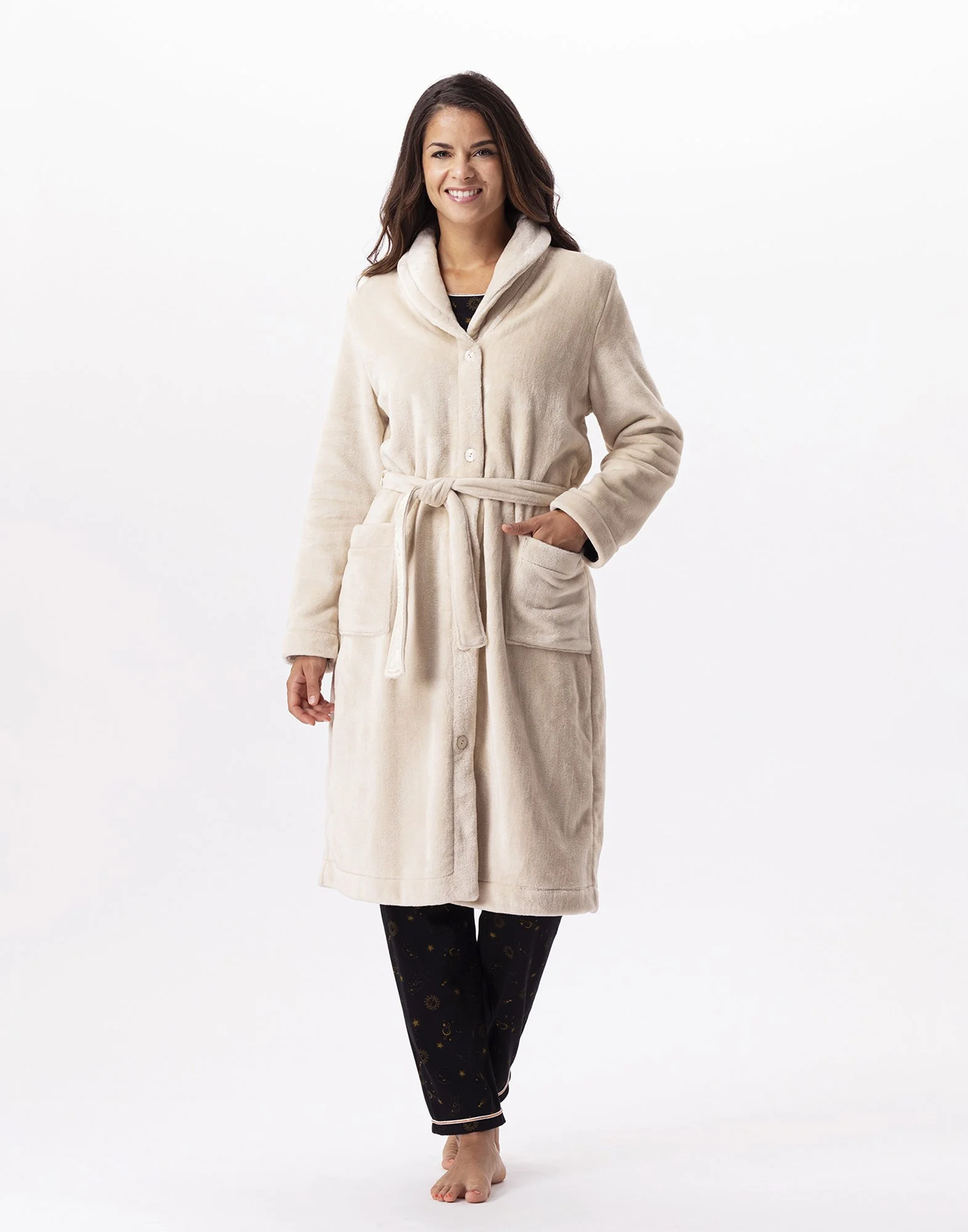 ESSENTIEL H51B - Robe de chambre en peluche flanelle | Beige