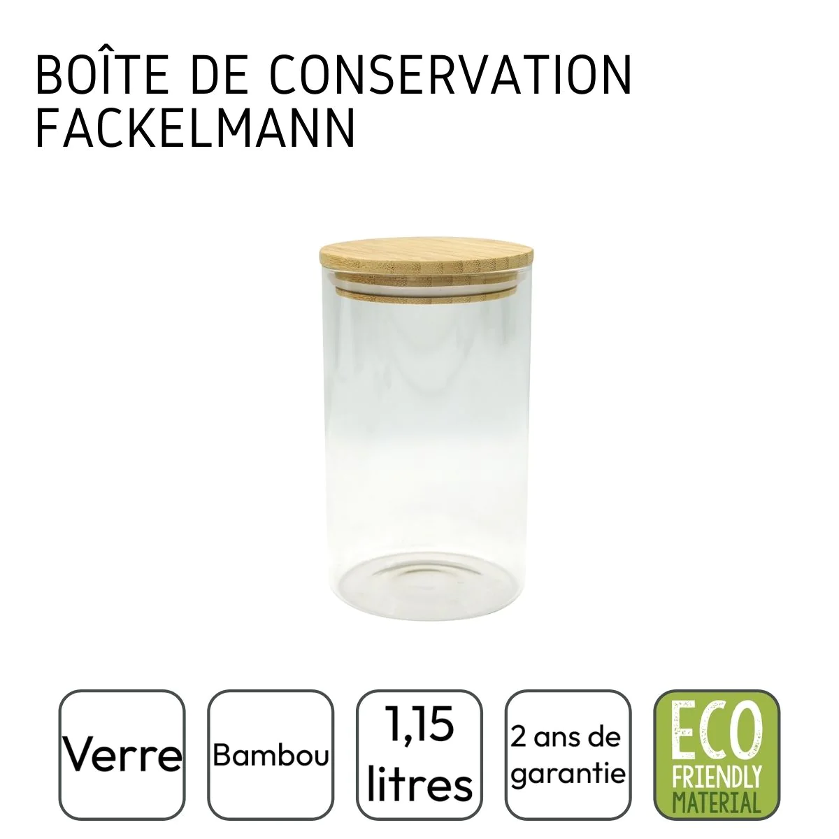 Boîte de conservation en verre 1,15L avec couvercle en Bambou Eco Frie