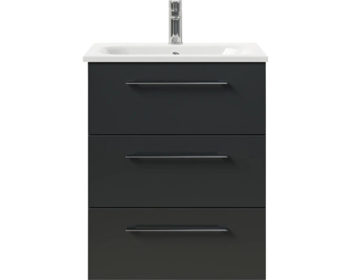 Pelipal Sunline 121 badkamermeubelset (B x H x D 61 x 200 x 46 cm), antraciet fronten, met mineraal gegoten wastafel, badmeubel met 3 laden en spiegelkast met LED-verlichting