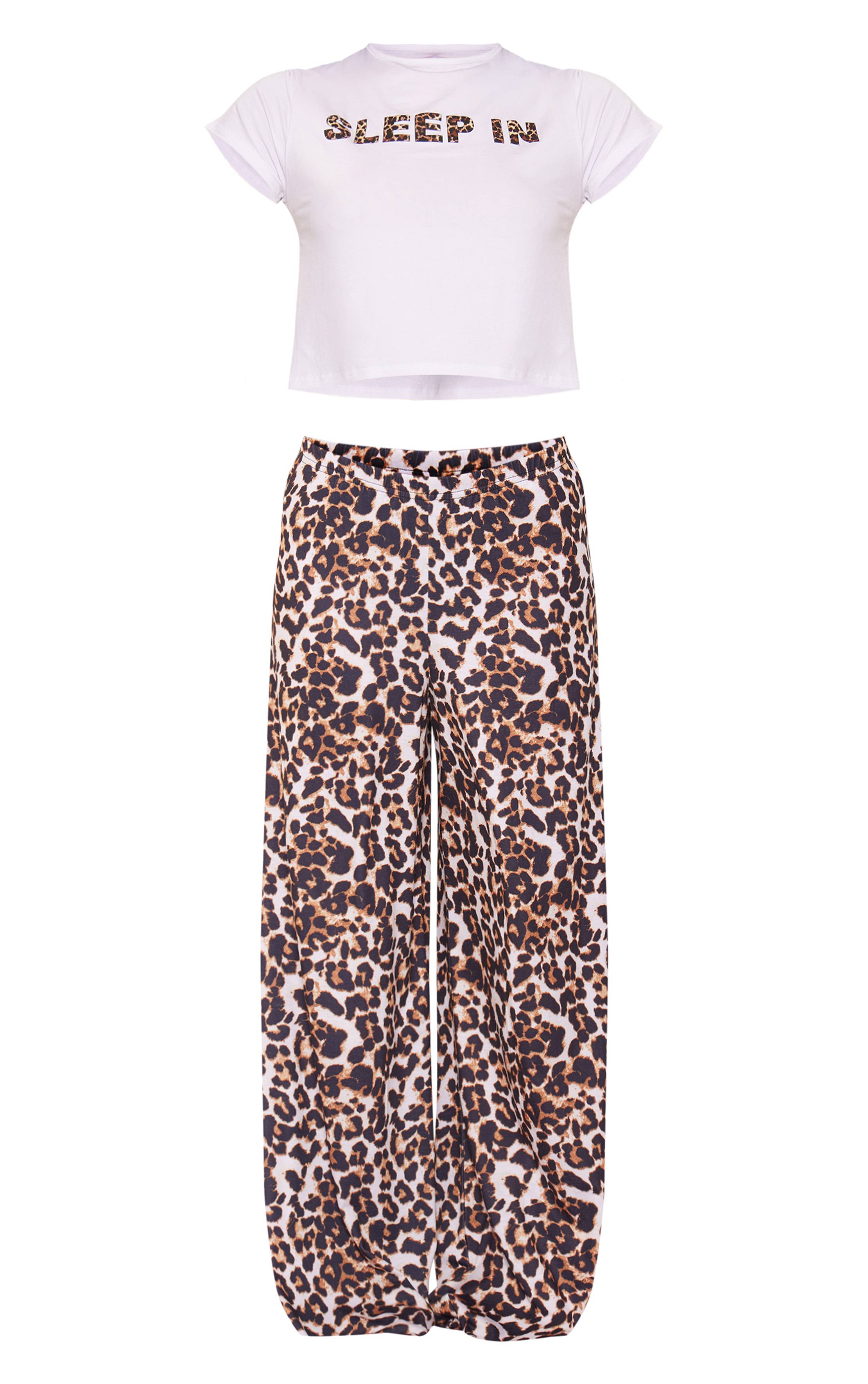 Marron Ensemble Pyjama Long À Imprimé Léopard Et Graphique