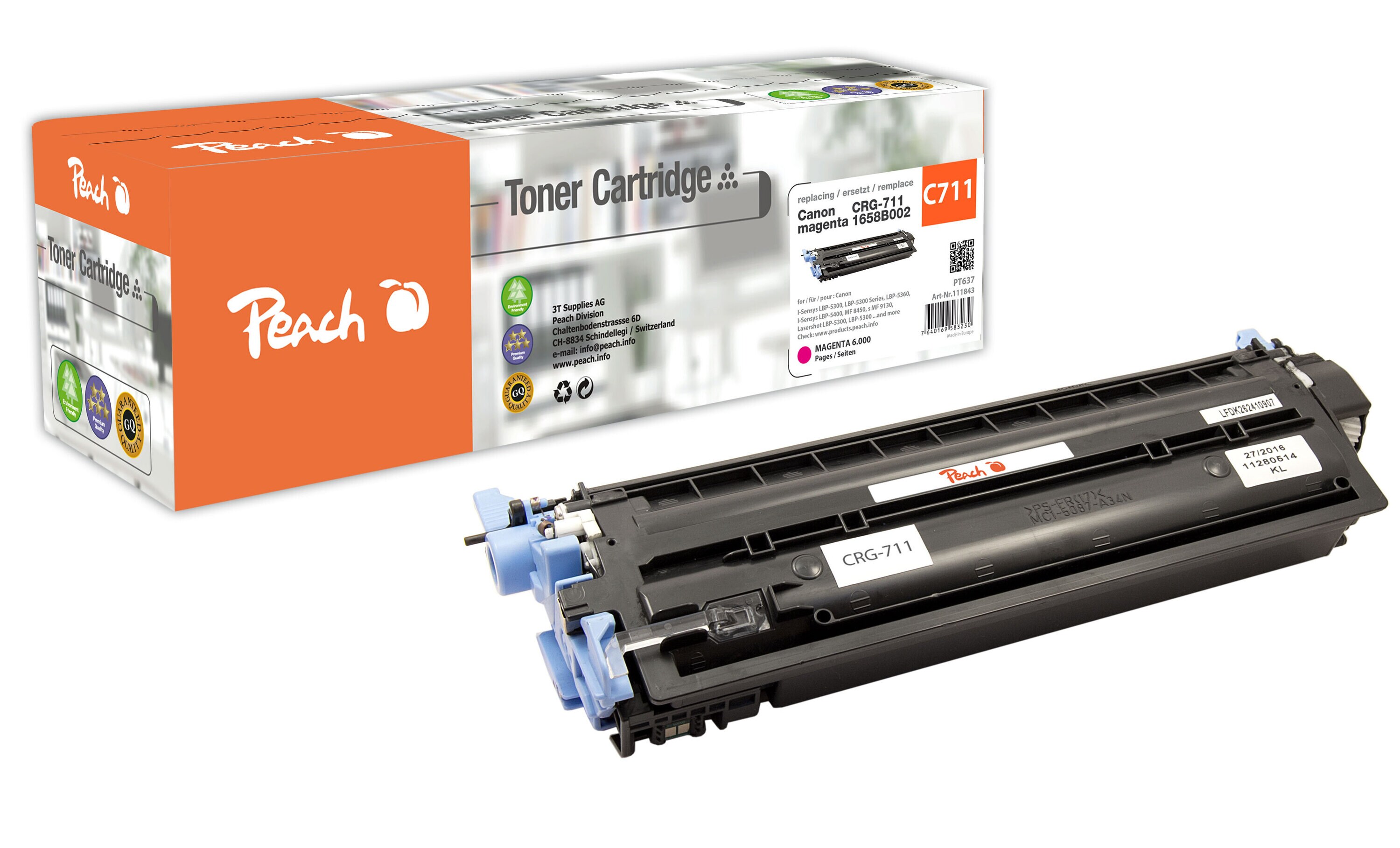 Peach C711 M Toner ma ersetzt Canon CRG-711M, 1658B002 für z.B. Canon ISensys LBP -5300, Canon ISensys LBP -5360, Canon ISensys MF 9100 (wiederaufbereitet)