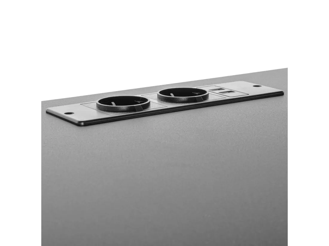 Hariyang - Bureau en métal avec étagère en bois 120x50 cm équipé de 2 prises shuko et 2 ports USB