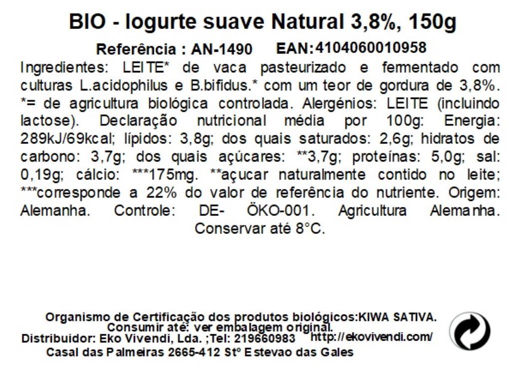 IOGURTE AROMA BIO ANDECHSER NATURAL 38% 150G