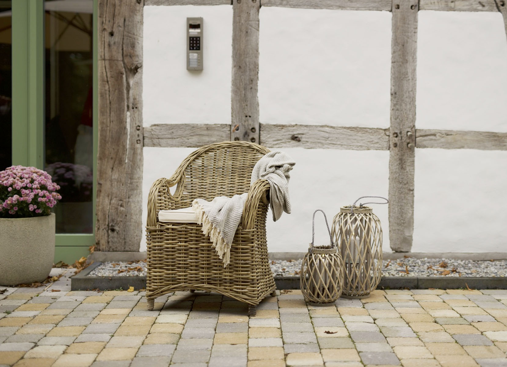 Rattansessel Athena mit Sitzkissen 4er-Set Natural-Grey
