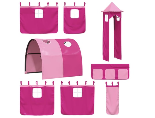 VIDAXL - Rideaux pour lit mezzanine avec tunnel et tour rose