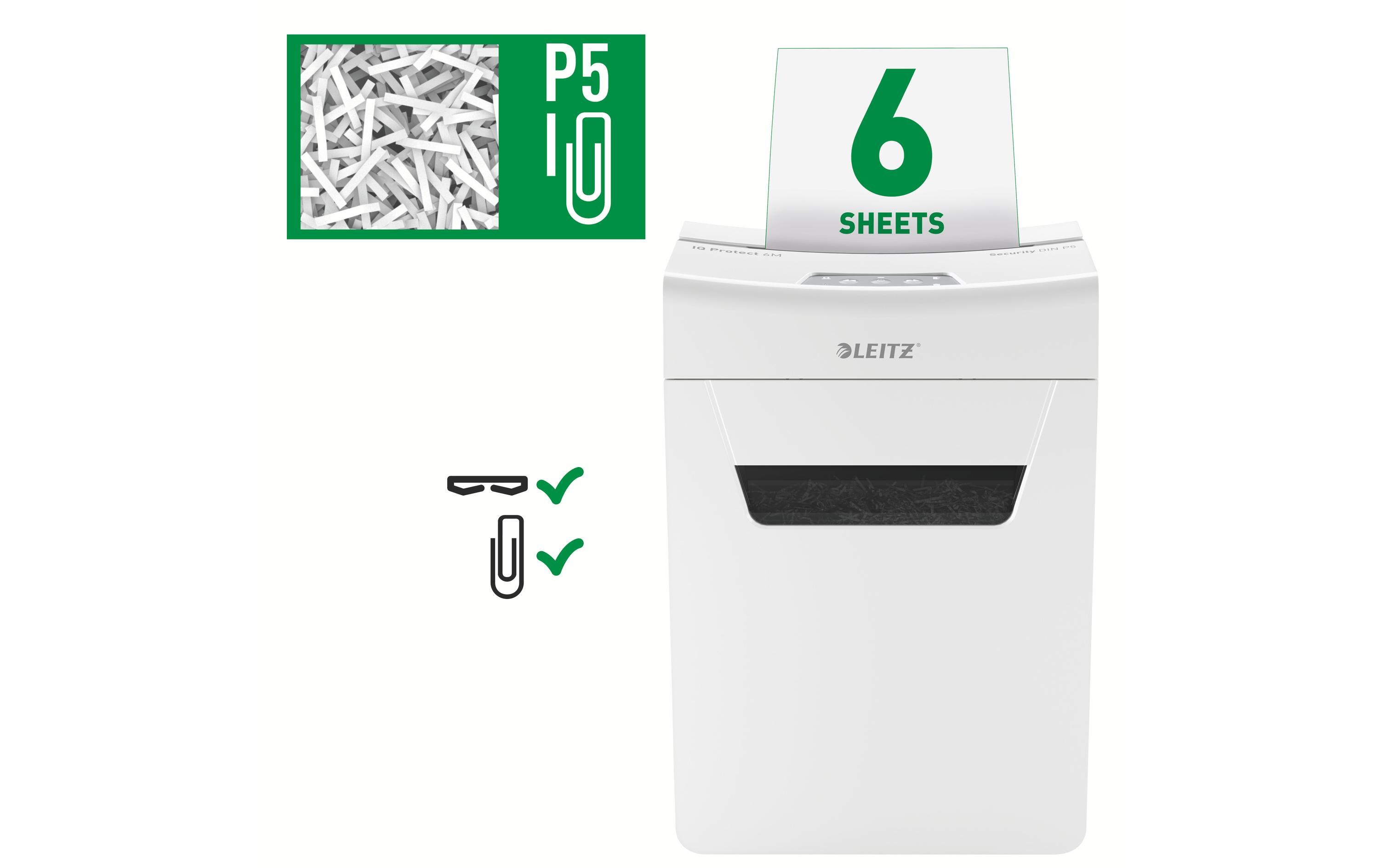 Aktenvernichter IQ Protect Premium 6M , P-5, 6 Blatt<br>Manueller Dokumentenvernichter mit Mikroschnitt für die sichere Vernichtung streng vertraulicher Unterlagen