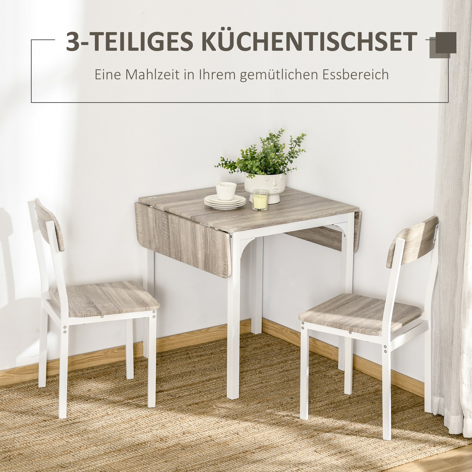HOMCOM Essgruppe mit Stahlrahmen weiß, natur 110L x 70B x 75H cm