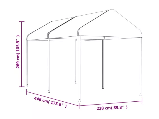 Belvédère avec toit blanc 4,46x2,28x2,69 m polyéthylène