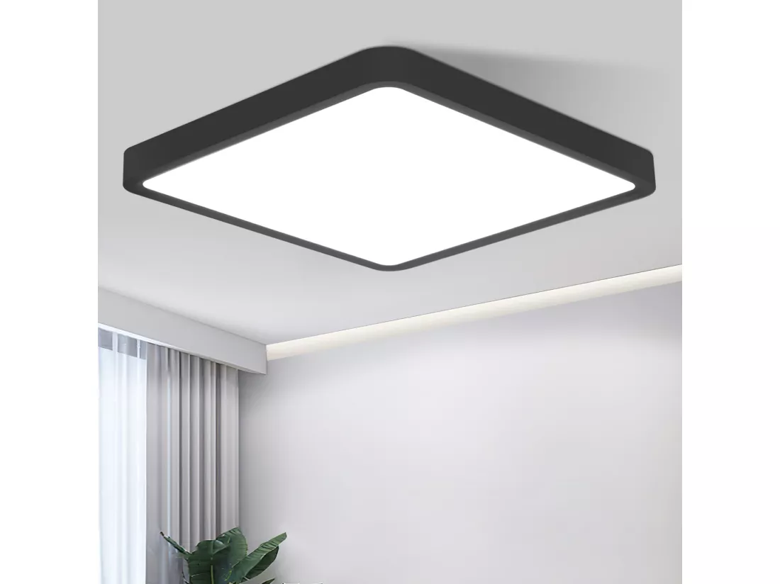 NETTLIFE Plafonnier LED plat 23CM 6500K 18W carré chambre noir LED intégré en permanence
