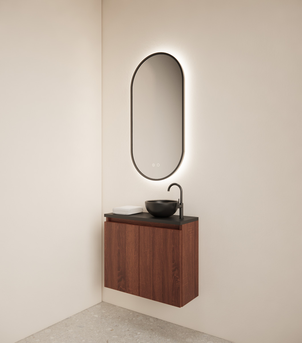 Gliss Design Echo toiletmeubel 60cm choco eiken met toppaneel zwart mat