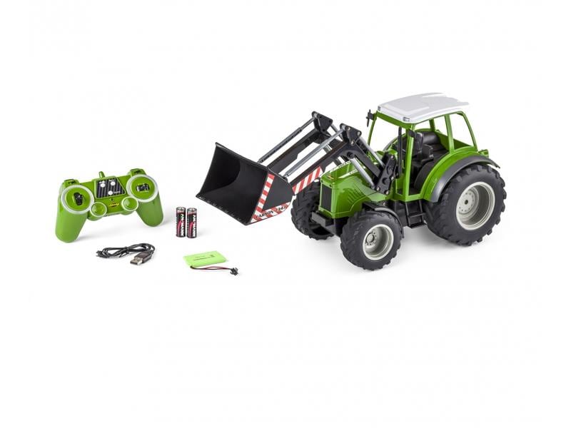 Carson Traktor mit Frontlader Grün, 1:16, RTR Ferngesteuerter Traktor mit funktionsfähigem Frontlader