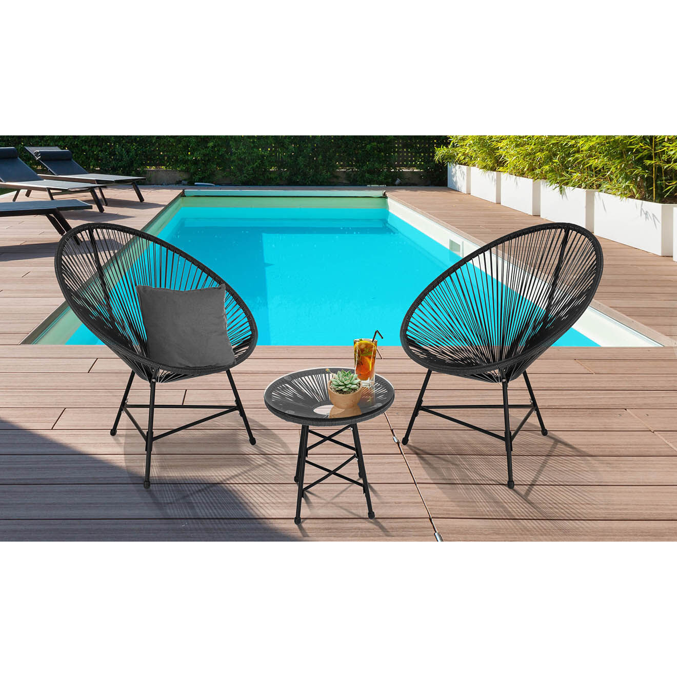 Pratik Garden Salon de jardin Ibiza noir - 2 personnes