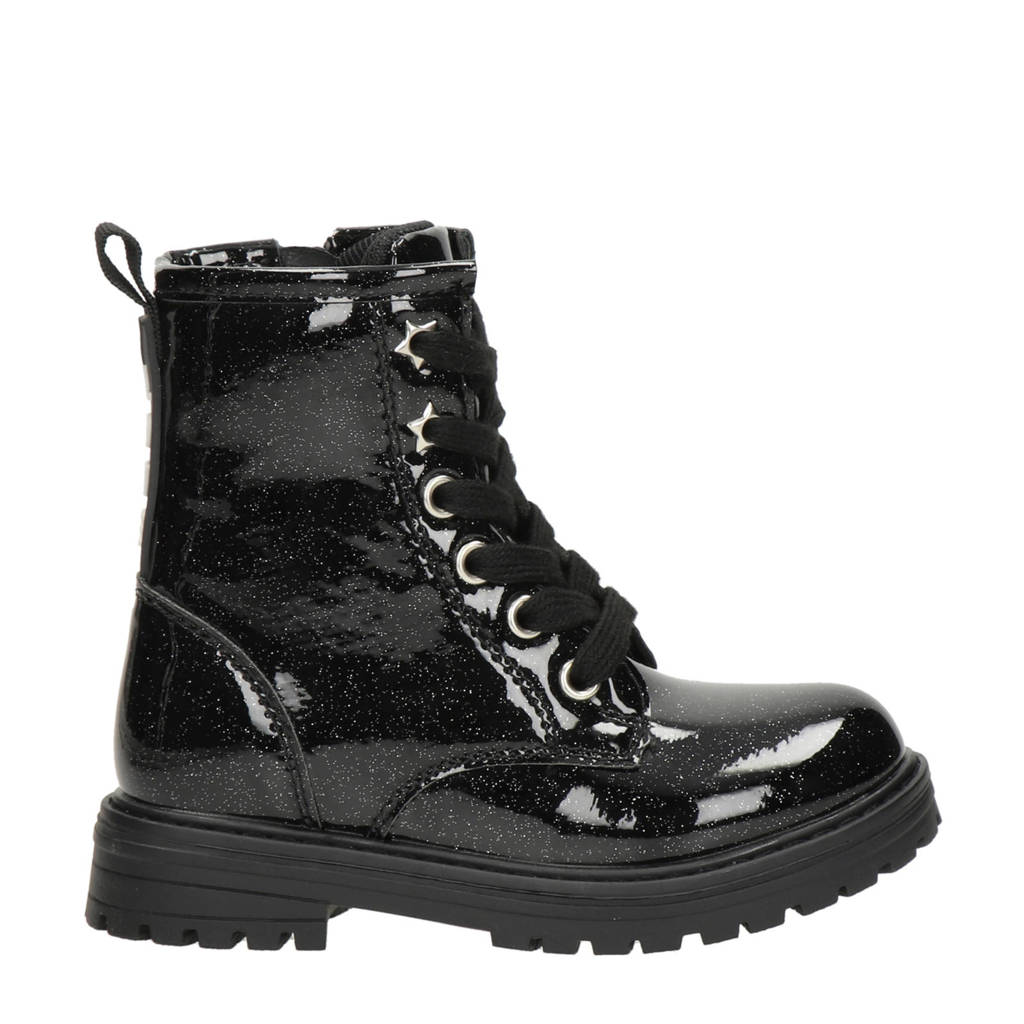 Nelson Kids lak veterboots met glitters zwart