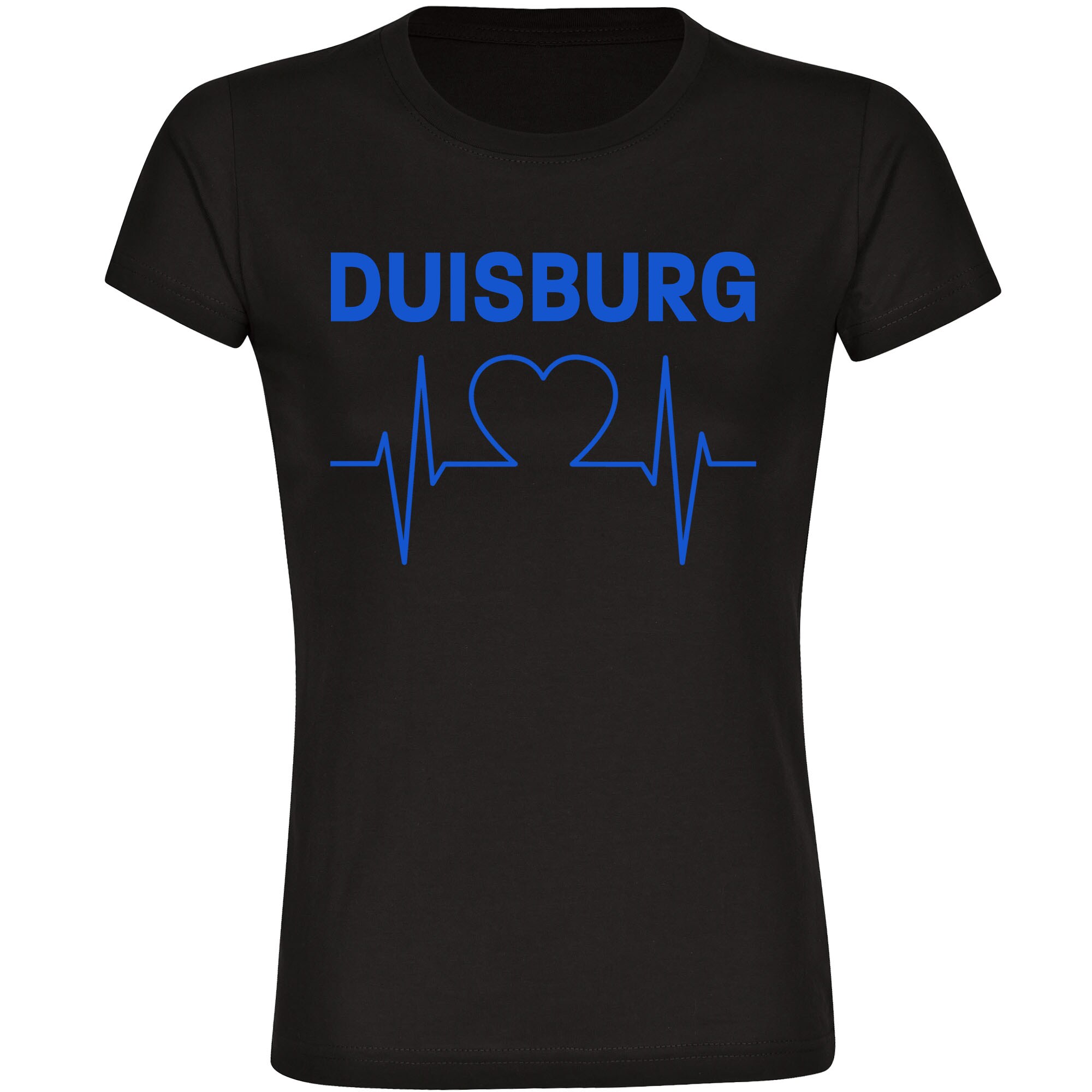 multifanshop® Damen T-Shirt - Duisburg - Herzschlag - Druck blau