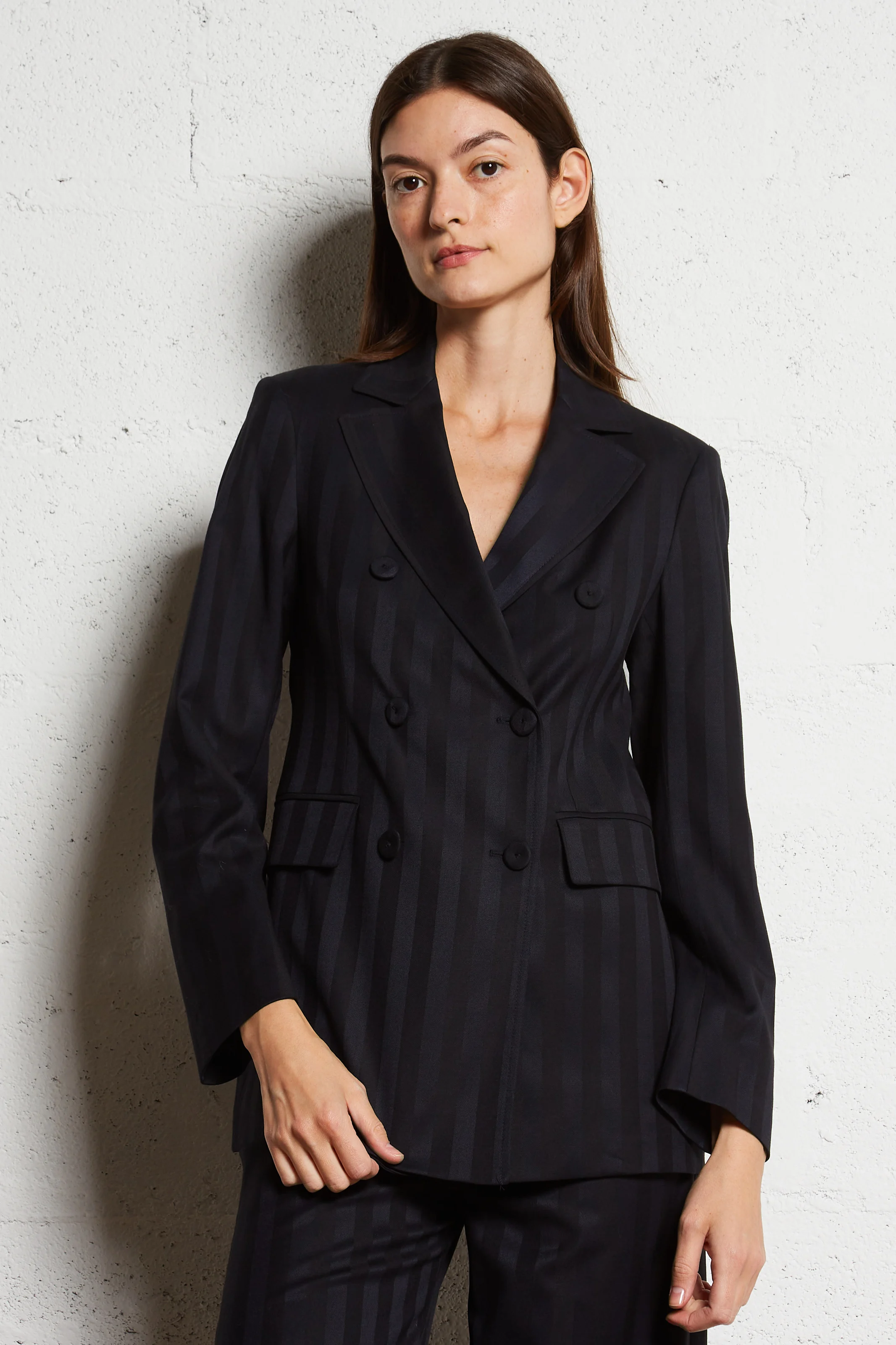VITALO - Veste de tailleur droite rayée| Bleu