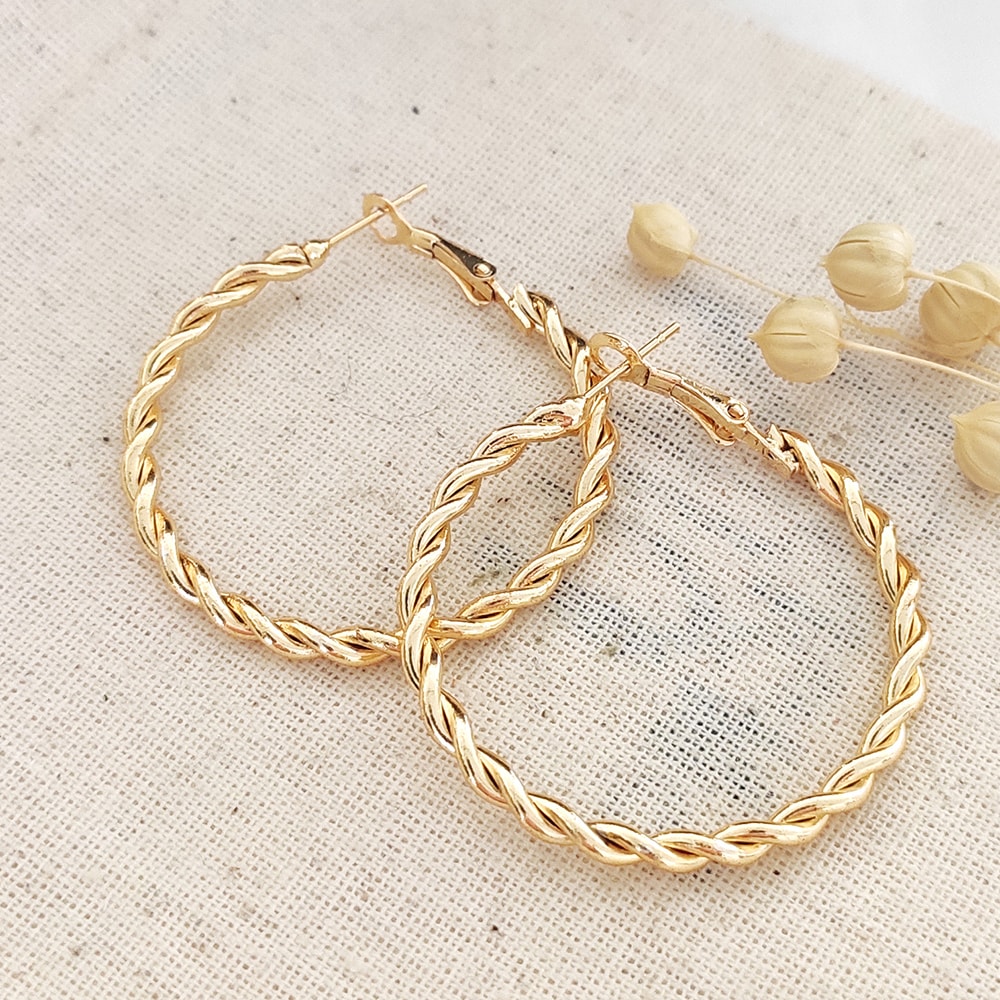 Boucles d'oreilles créoles torsadées - Laiton plaqué or