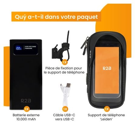 Support et Protection Smartphone Robuste et étanche Pour vélo R2B Rotation à 360 Degrés   Banque d'énergie 10 000 mAh