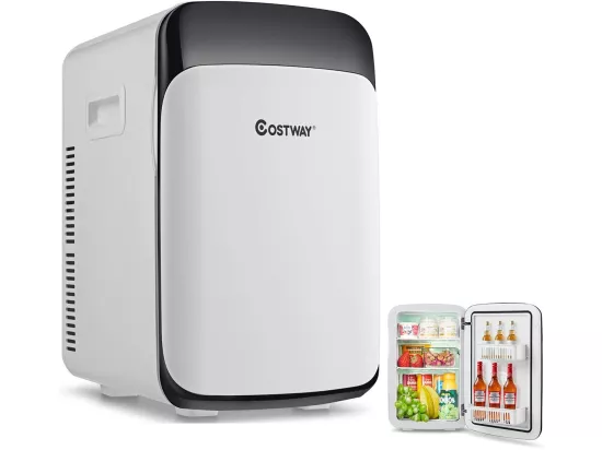 Mini Frigo 15L Mini Réfrigérateur 2 en 1 Fonction de Refroidissement et de Chauffage, Température -3 ℃ ~ 50 ℃, Mini frigo Portable 76 KWh/an pour Maison/Voiture (Blanc) [Classe énergétique E]