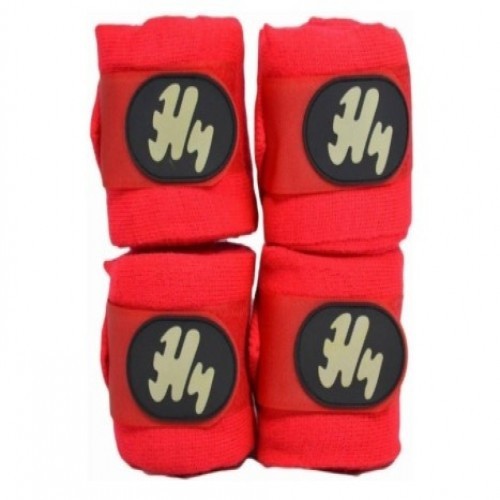 Conjunto de 4 bandagens vermelhas para estábulos de cavalos.