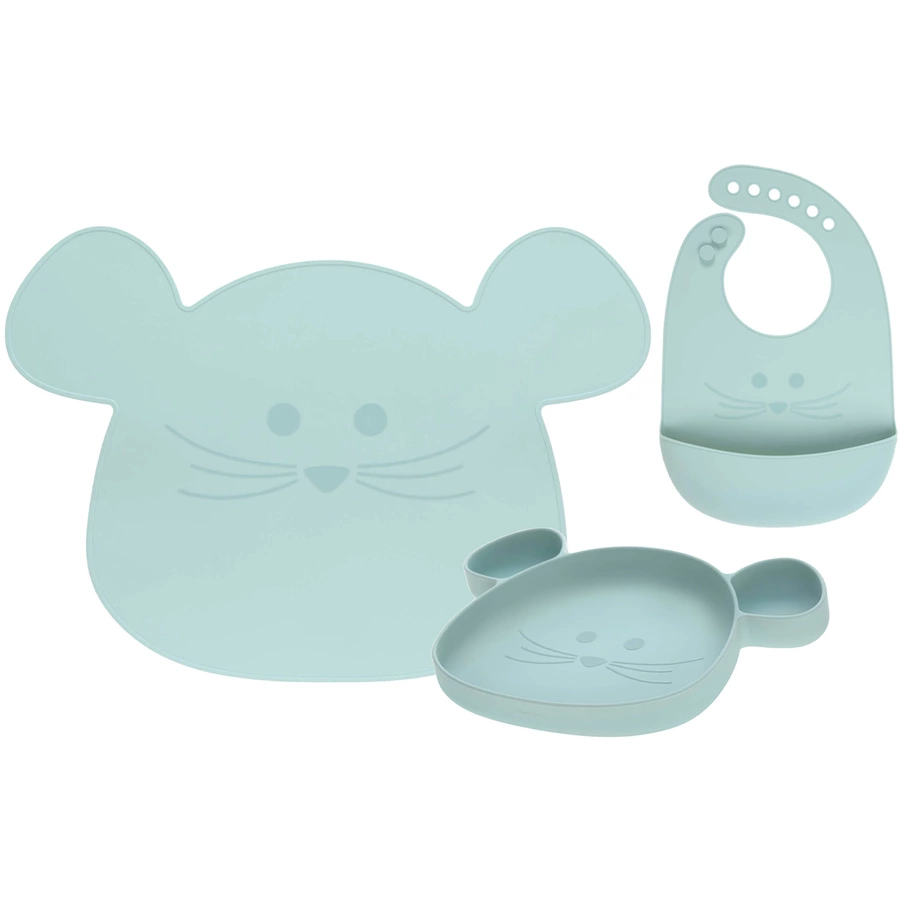 Lässig Silikon Geschirrset mit Lätzchen Little Chums 3er Set blau