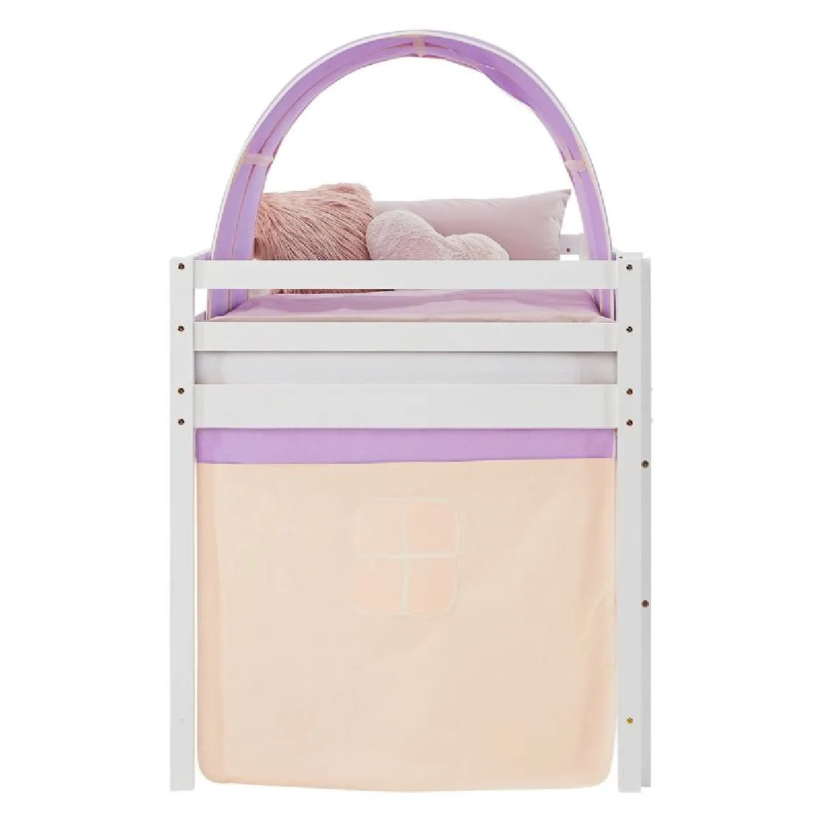 Homestyle4U Lit mi-hauteur 90x200 cm avec sommier, tunnel et rideau violet