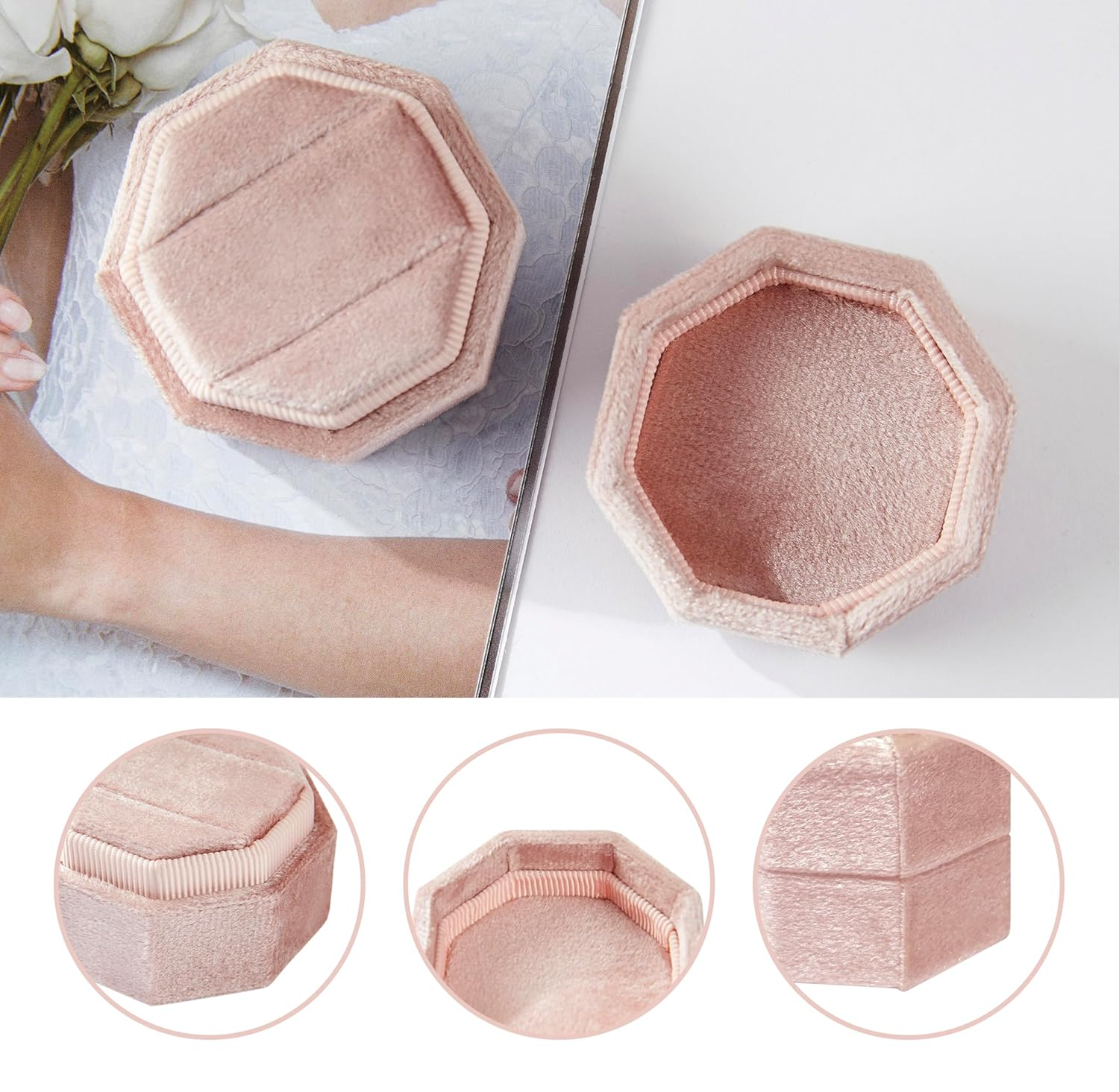 (50mm) Samt Ringschatulle Schmuck Organizer Box für 2 Ringe - Rosa