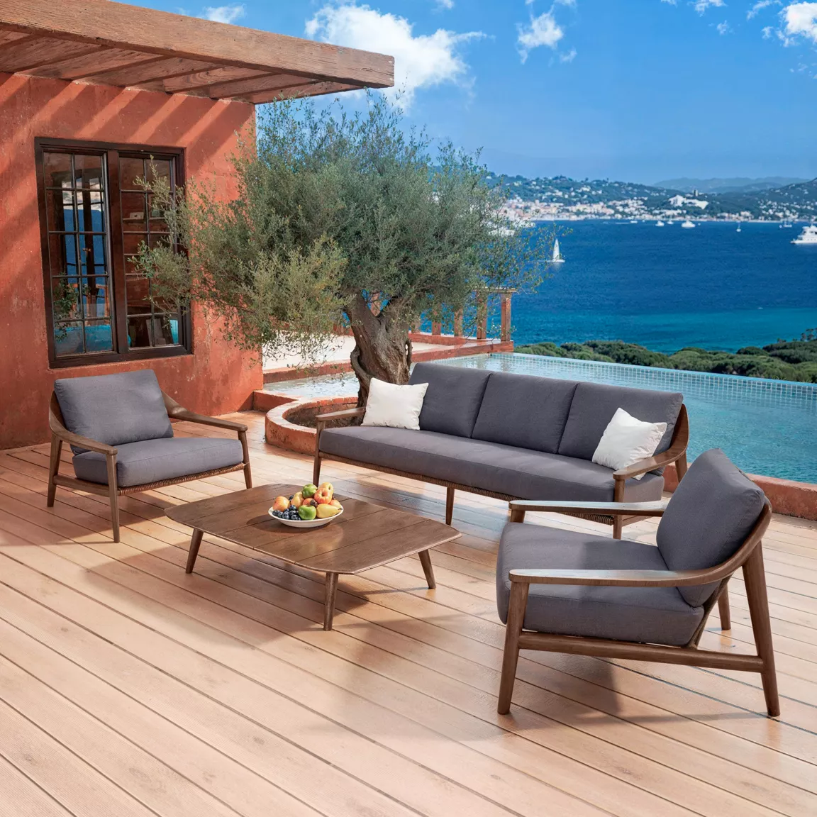 Canapé de jardin en bois teck 3 places Cap Ferrat Gris