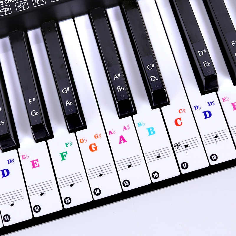 Klavier Sticker Keyboardnoten Aufkleber für 37/49/54/61/76/88 Tasten - Bunt