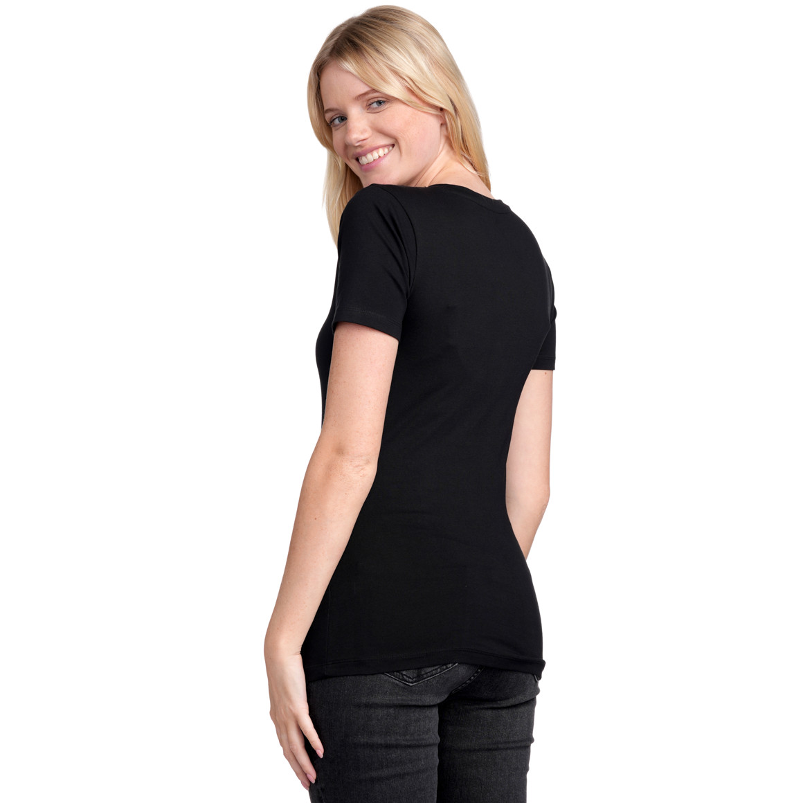 Gina Benotti Damen T-Shirt mit V-Ausschnitt schwarz