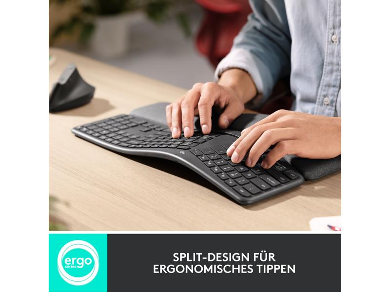 Logitech Tastatur K860 for Business Ergonomische und kabellose Tastatur mit Logi Bolt Empfänger