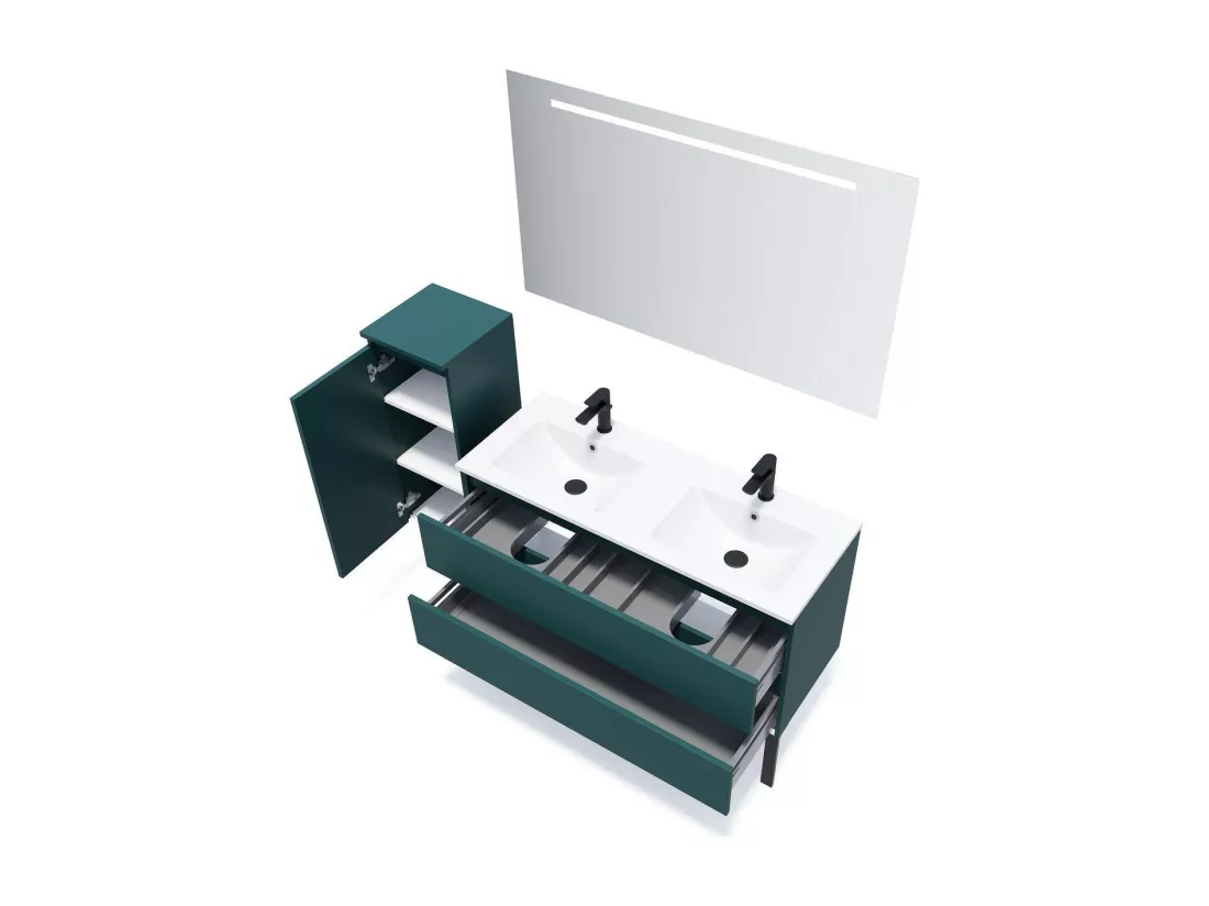 Meuble de salle de bain suspendu double vasque intégrée 120cm 2 tiroirs Bleu - Hudson