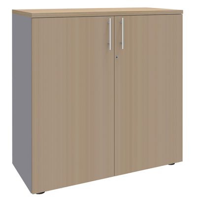 Armoire mi-haute IDRA/DUAL - L80 x H102 x P47 - 2 portes - 2 tablettes métal DS - Corps alu - Portes et dessus Chêne Clair