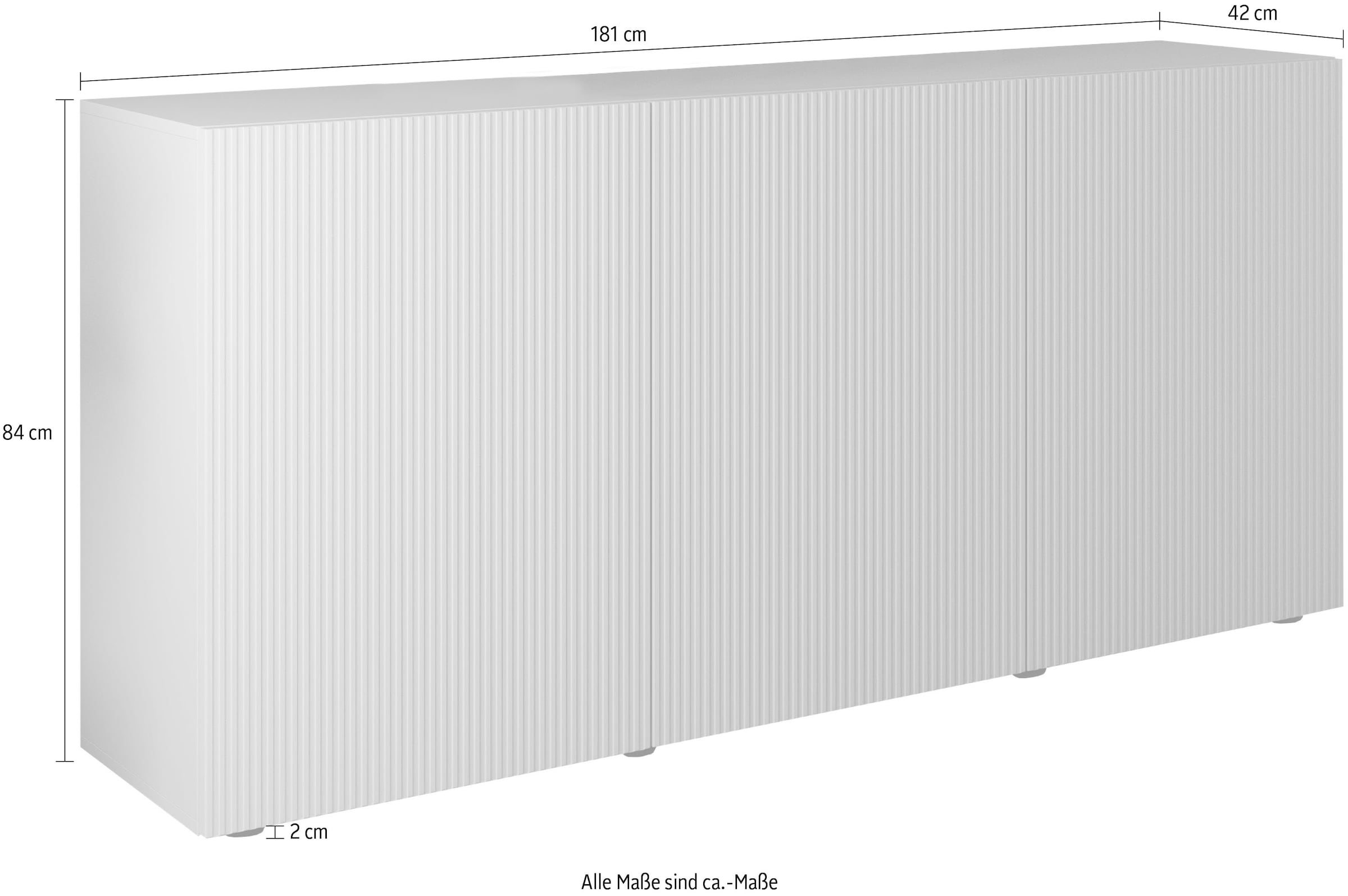 INOSIGN Sideboard »Rio Breite 181 cm, Kommode mit 3 Türen, Anrichte,« geriffelte MDF-Fronten, modern u. elegant, viel Stauraum