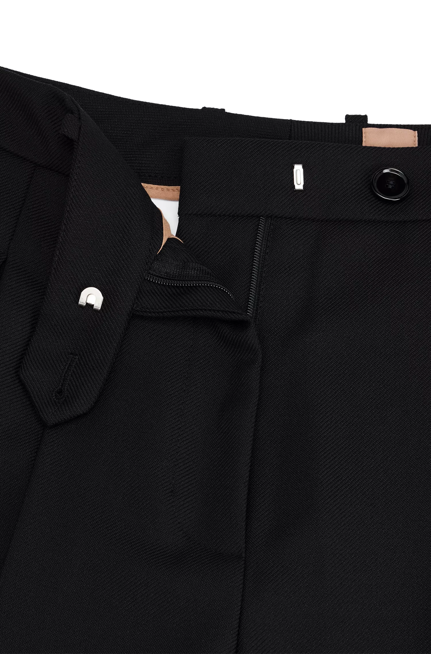 Calça BOSS preta de corte amplo e modelagem relaxada em sarja de lã virgem.