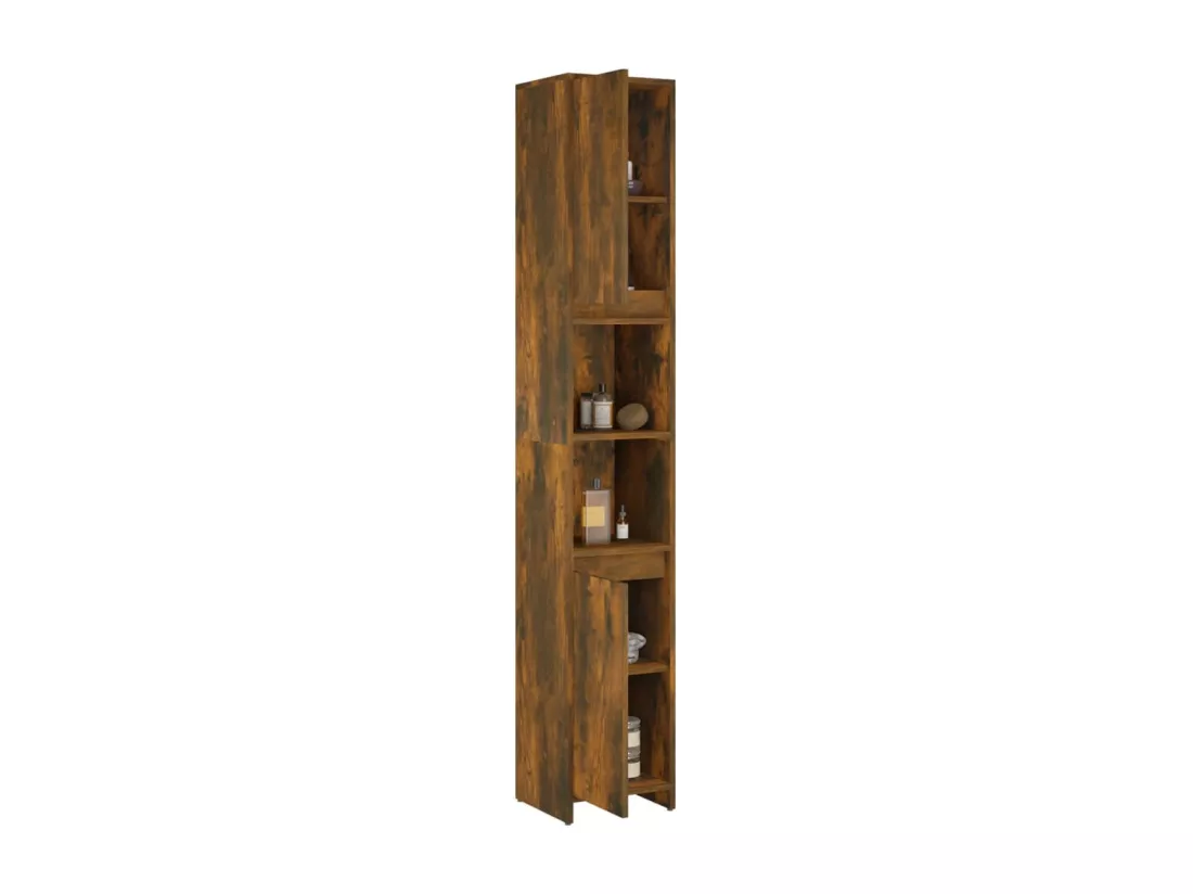 Armoire de bain Chêne fumé 30x30x183,5 cm Bois d'ingénierie
