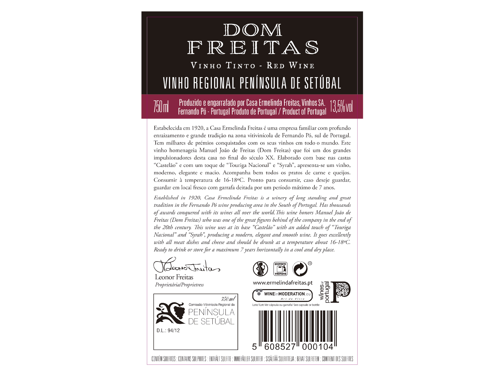 VINHO TINTO DOM FREITAS SETÚBAL 0.75L
