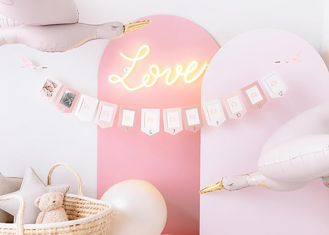 (2er Set) 3D Party Deko Folien Ballon Storch Luftballon für Baby Shower / Geburt - Altrosa / Gold