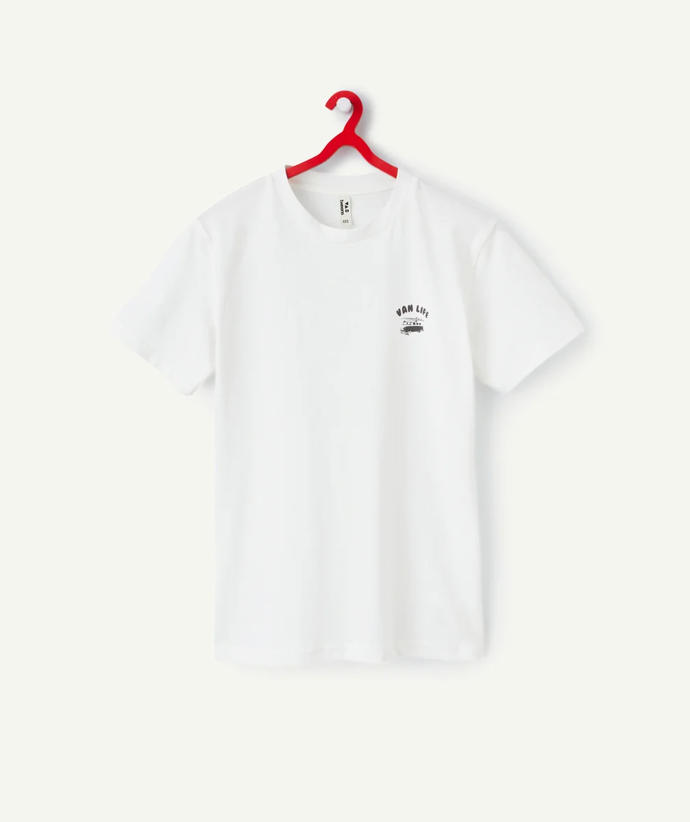 t-shirt manches courtes garçon en coton bio blanc message van life
