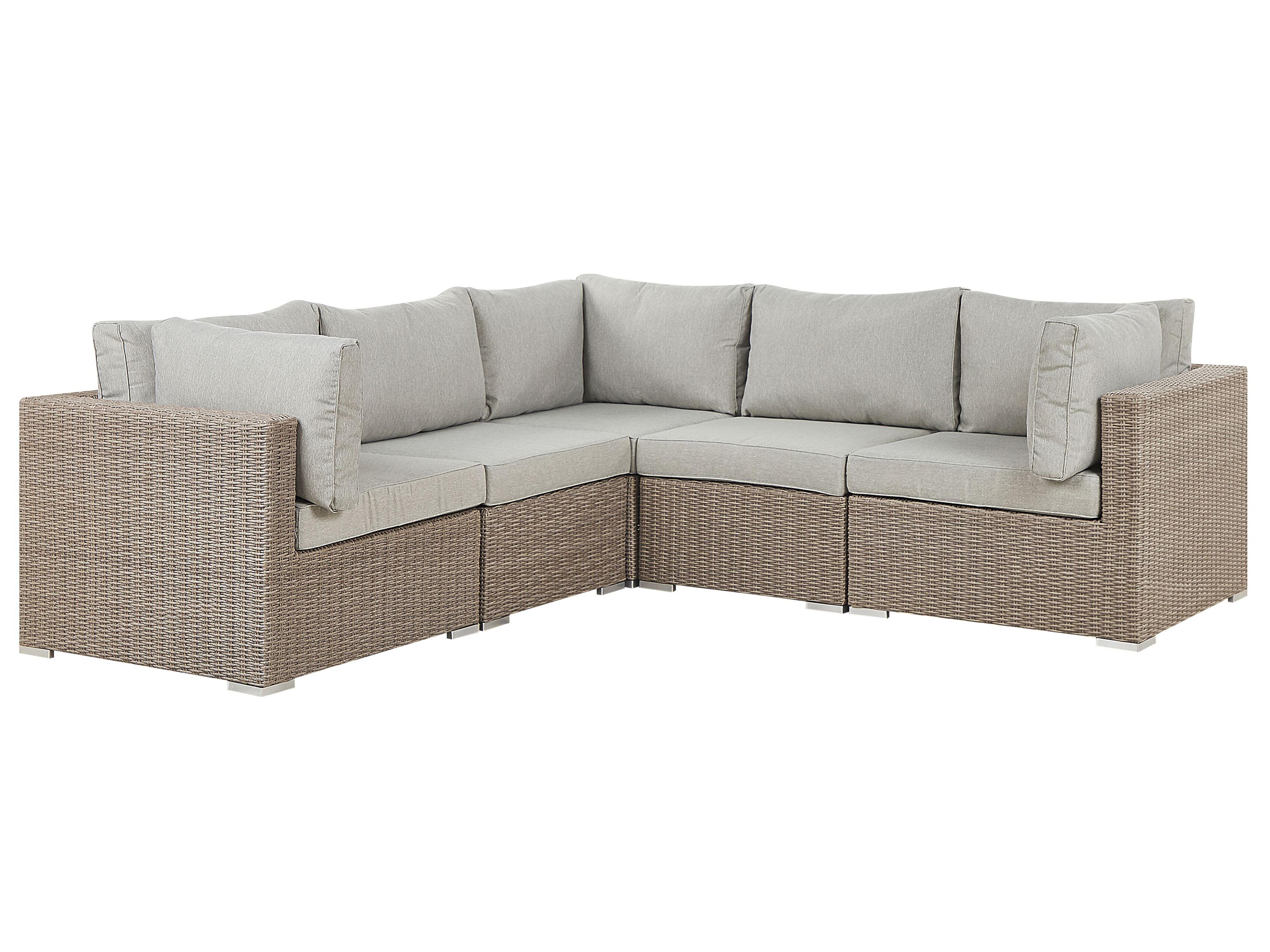 Loungeset met tafel 6-zits CONTARE linkszijdig modulair PE rotan Taupe