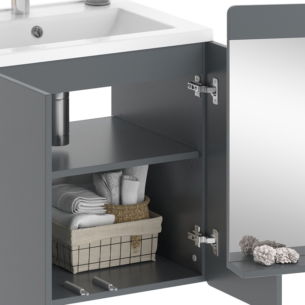 Vicco Badmöbel-Set Izan Grau modern Waschtischunterschrank Waschbecken Badspiegel