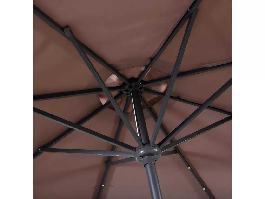 Parasol de Jardin Dia 300 CM/Parasol Déporté et Inclinable de Jardin avec 24 LED Marron