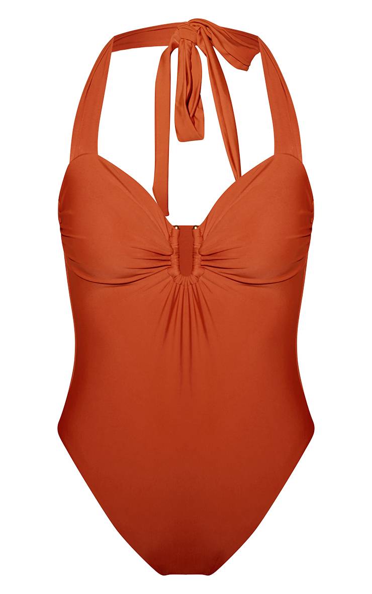 Rouille Maillot De Bain Échancré À Encolure En U