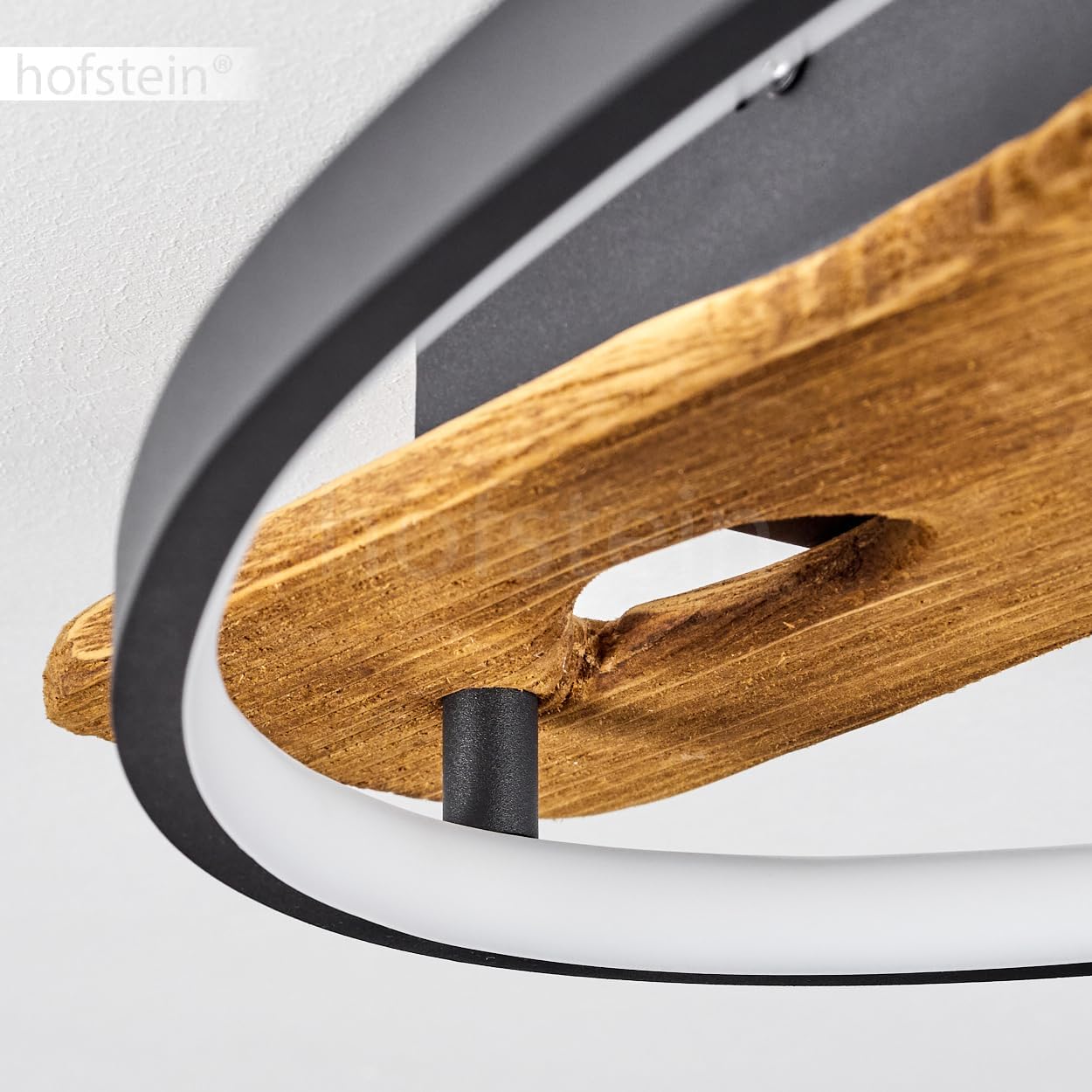 LED Deckenleuchte Nevogilde, moderne Deckenlampe aus Metall/Holz/Kunststoff in Anthazit/Natur/Weiß, Leuchte 1-flammig im skandinavischen Design mit Holzbalken, 2400 Lumen, 3000 Kelvin, LED 20 Watt