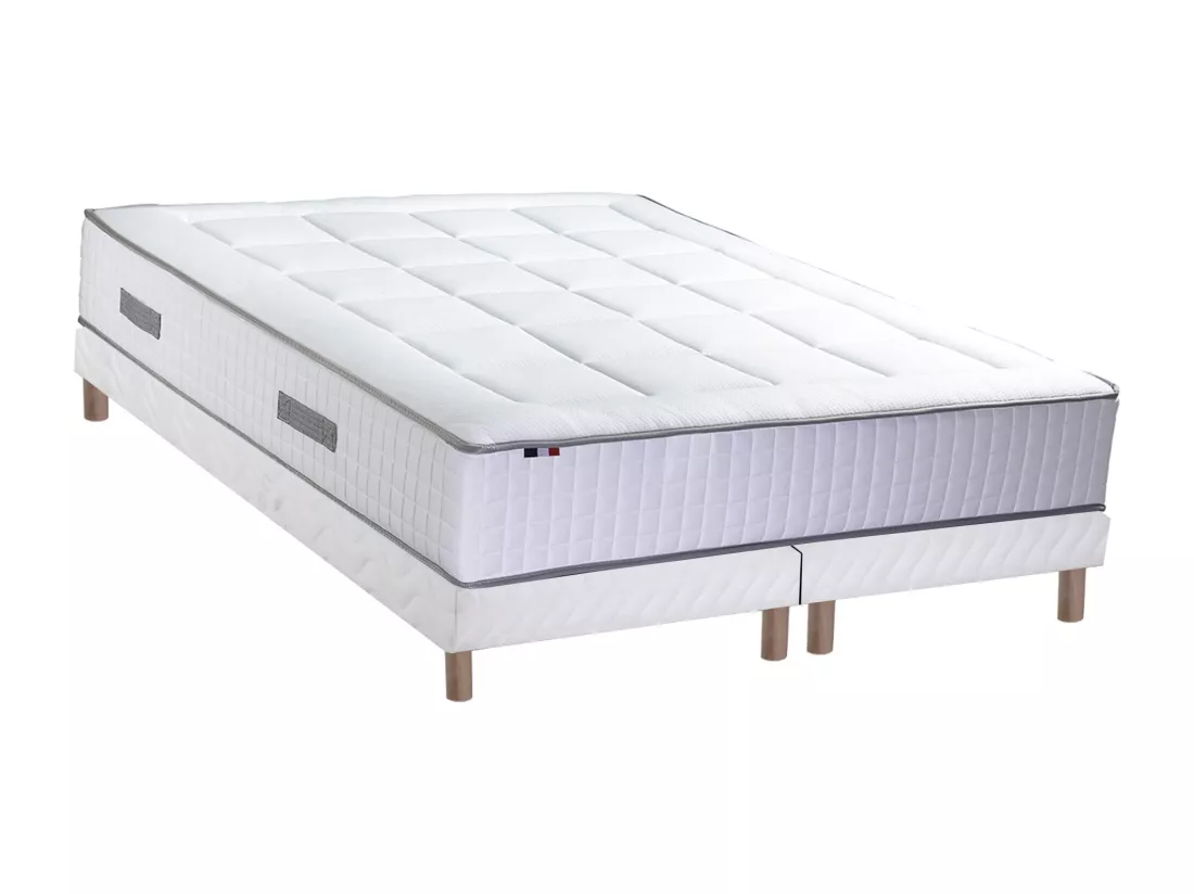 Ensemble matelas Ressorts 7 zones H28cm + sommier PALACIO 2 FABRICATION FRANCAISE Dimensions - 2x80 x 200 cm, Sommier - Blanc