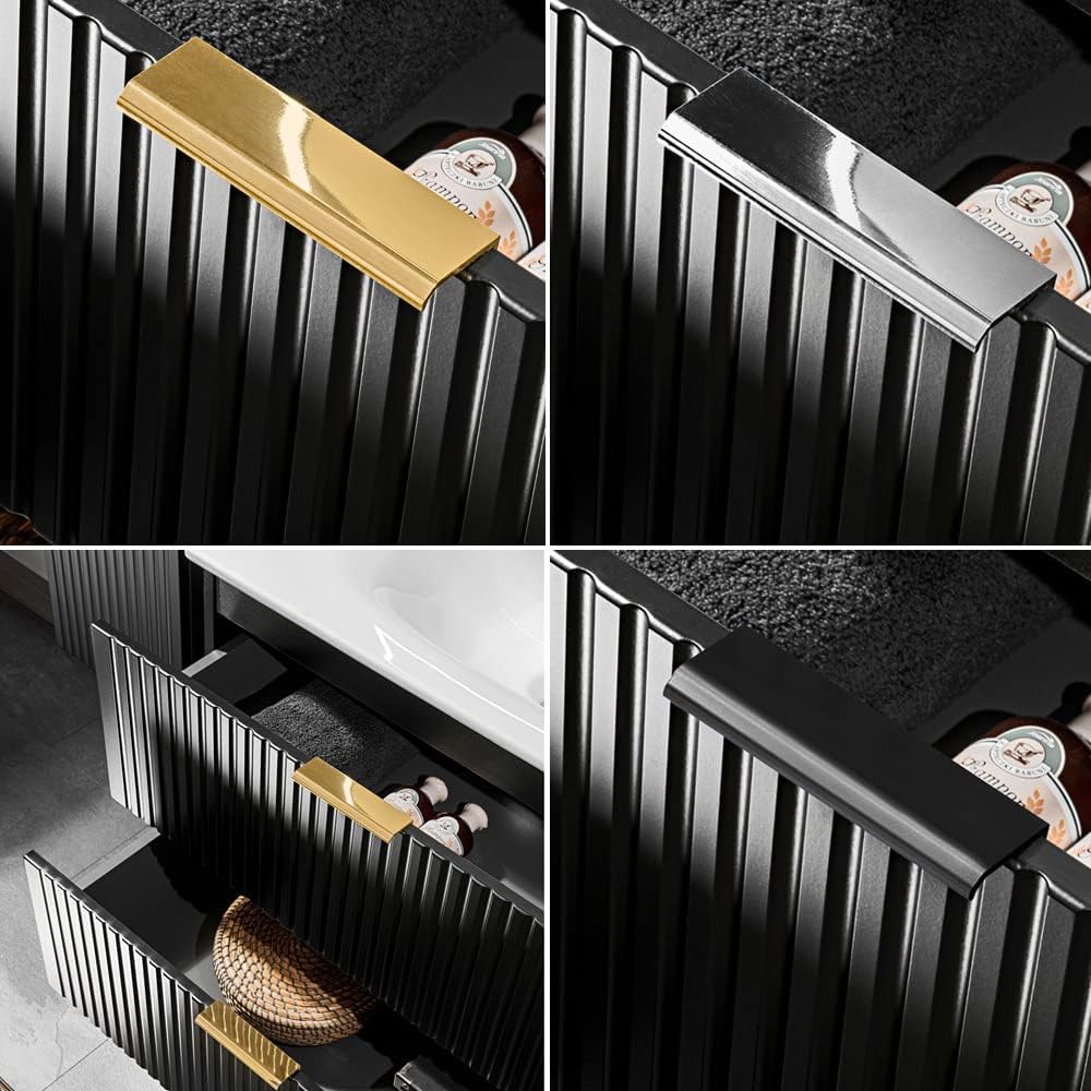 Lomadox Badezimmermöbel Waschtisch-Unterschrank 60cm matt schwarz mit Eiche Nb., gerilllte Front Waschbecken Badschrank mit 2 Softclose-Auszügen, B/H/T ca. 60,6/59,2/46,5 cm